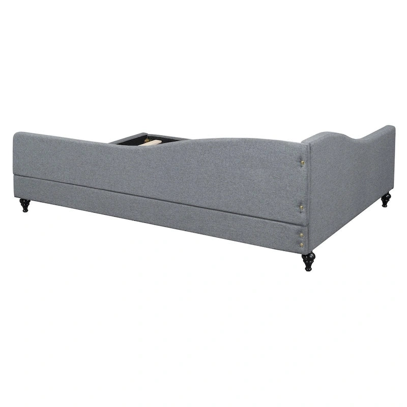 Daybed a L in lino con gambe in legno massello