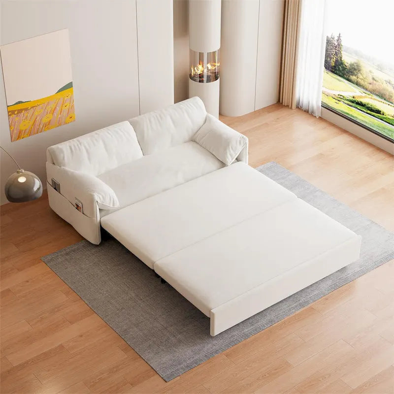 Queen Pull Out Sofa Bed, 3-in-1 Convertible Sleeper Sofa with Side Storage