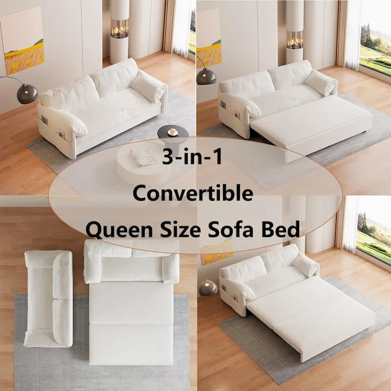 Divano Letto Estraibile Queen, Divano Letto Convertibile 3-in-1 con Contenitore Laterale