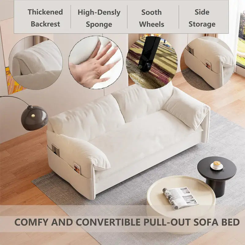 Divano Letto Estraibile Queen, Divano Letto Convertibile 3-in-1 con Contenitore Laterale