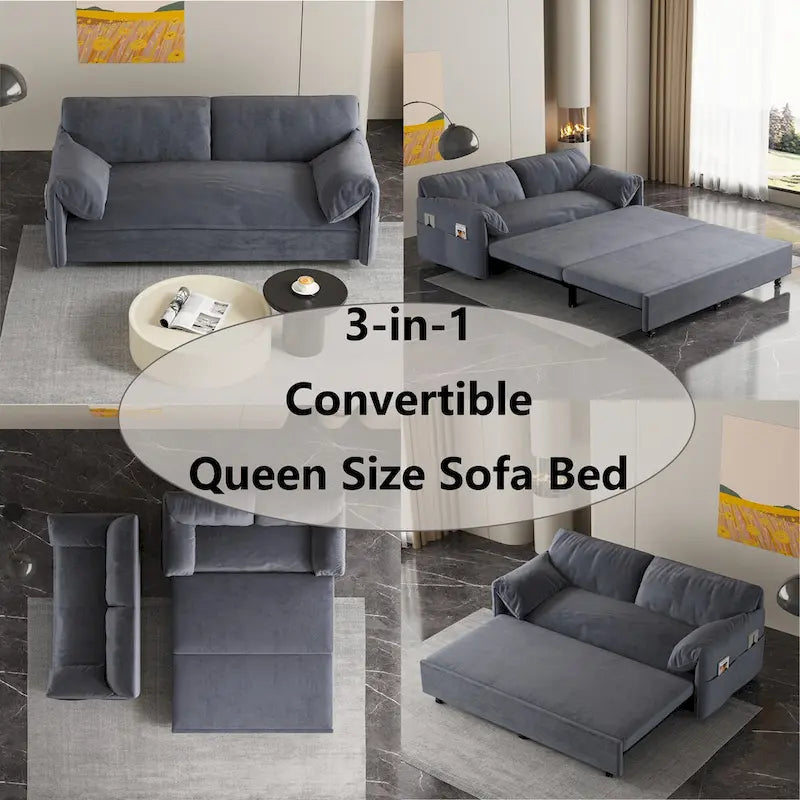 Divano Letto Estraibile Queen, Divano Letto Convertibile 3-in-1 con Contenitore Laterale