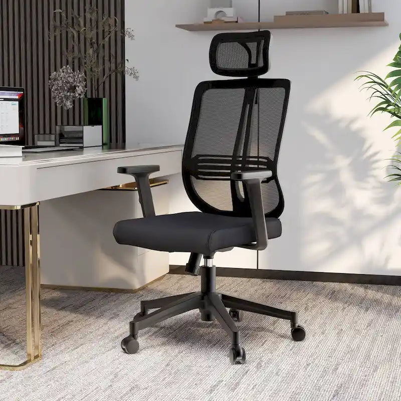 Sedia da ufficio ergonomica in rete con poggiatesta, altezza e braccioli regolabili
