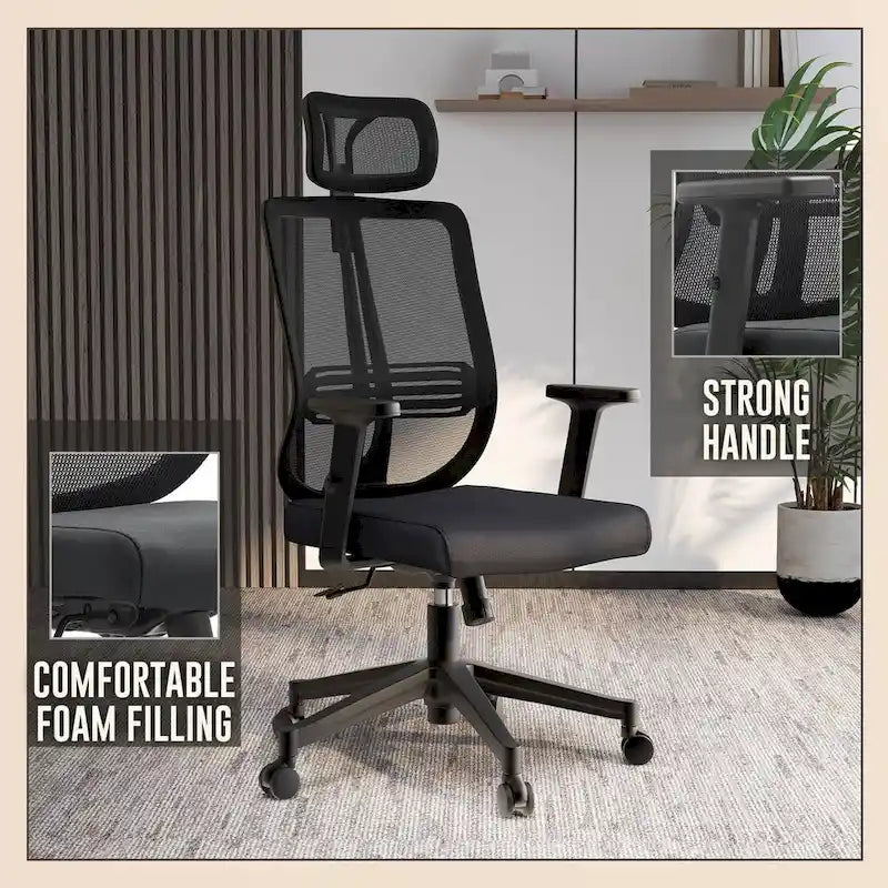Sedia da ufficio ergonomica in rete con poggiatesta, altezza e braccioli regolabili