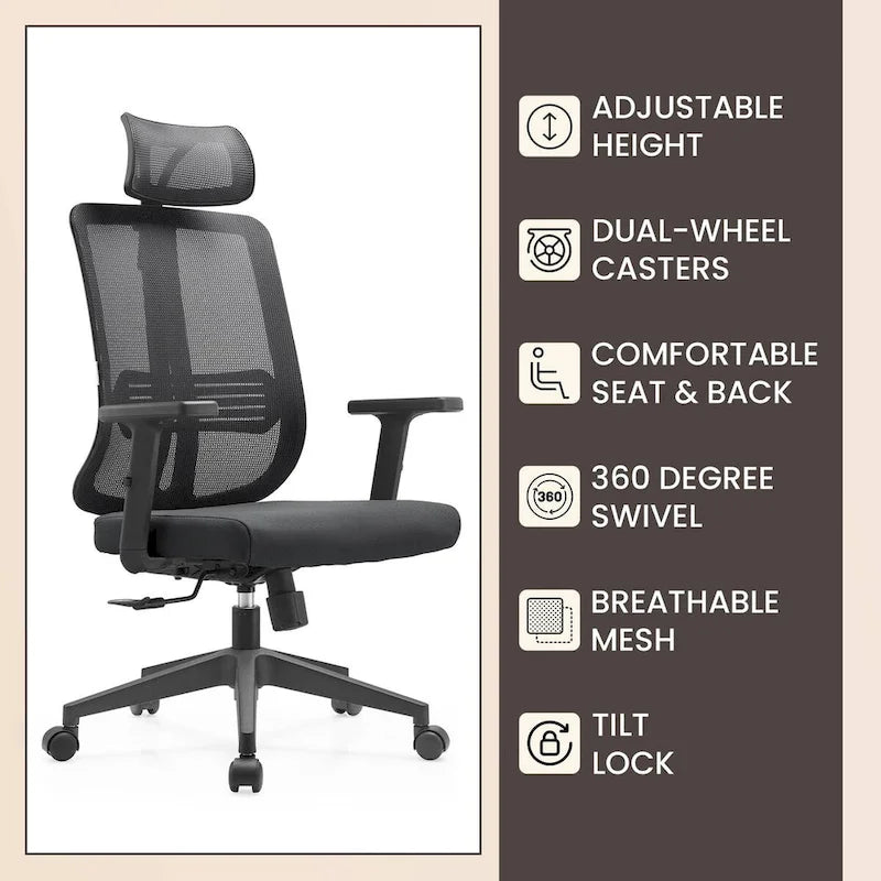 Sedia da ufficio ergonomica in rete con poggiatesta, altezza e braccioli regolabili