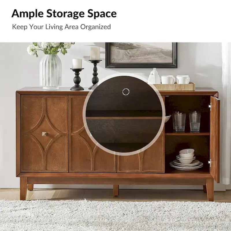 Madia Mid-Century da 150 cm con motivo a rombi e ripiani regolabili
