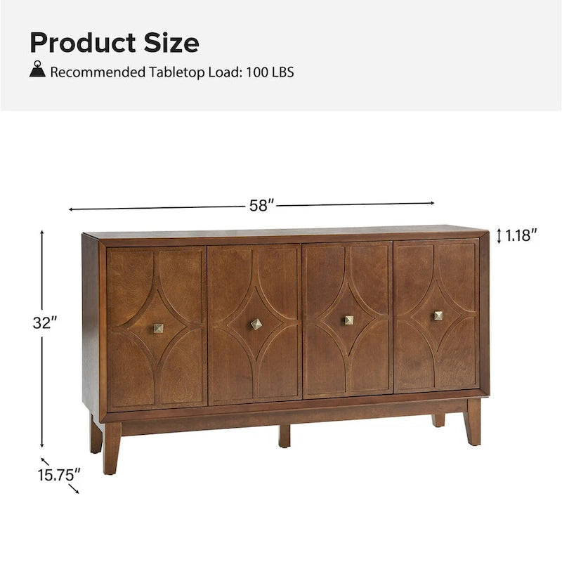 Madia Mid-Century da 150 cm con motivo a rombi e ripiani regolabili