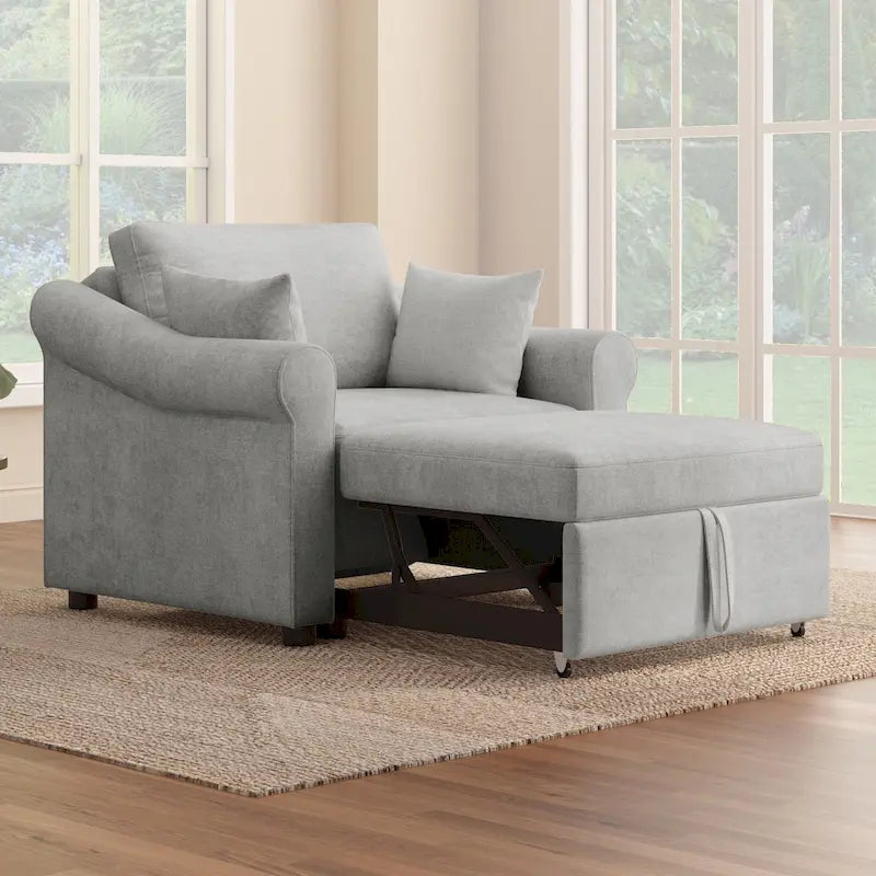 Poltrona Letto Convertibile in ciniglia con Schienale Regolabile, Poltrona Lounger 3 IN 1 che si Trasforma in Letto, Letto Singolo per Soggiorno
